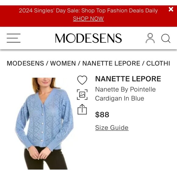 Nanette Lepore Blue Eyelet Knit Cardigan Sweater Faux Pearl Buttons Size Small - Picture 3 of 12